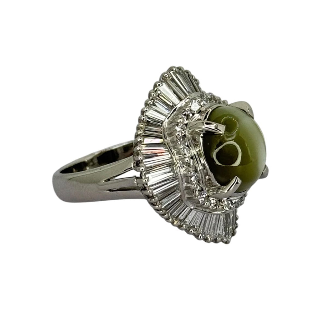 PT900 Chrysoberyl Cat Eye=4.61ct, Diamond=1.52cts Ring With Cert