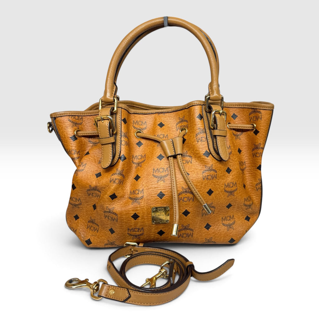 MCM Cognac Visetos Coated Canvas Drawstring bag