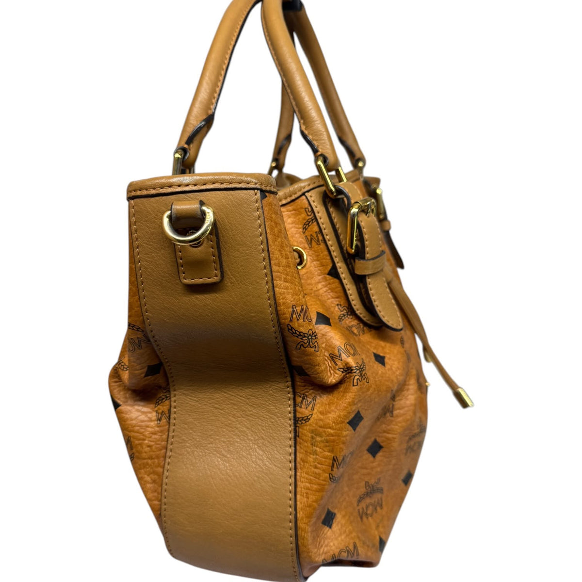 MCM Cognac Visetos Coated Canvas Drawstring bag