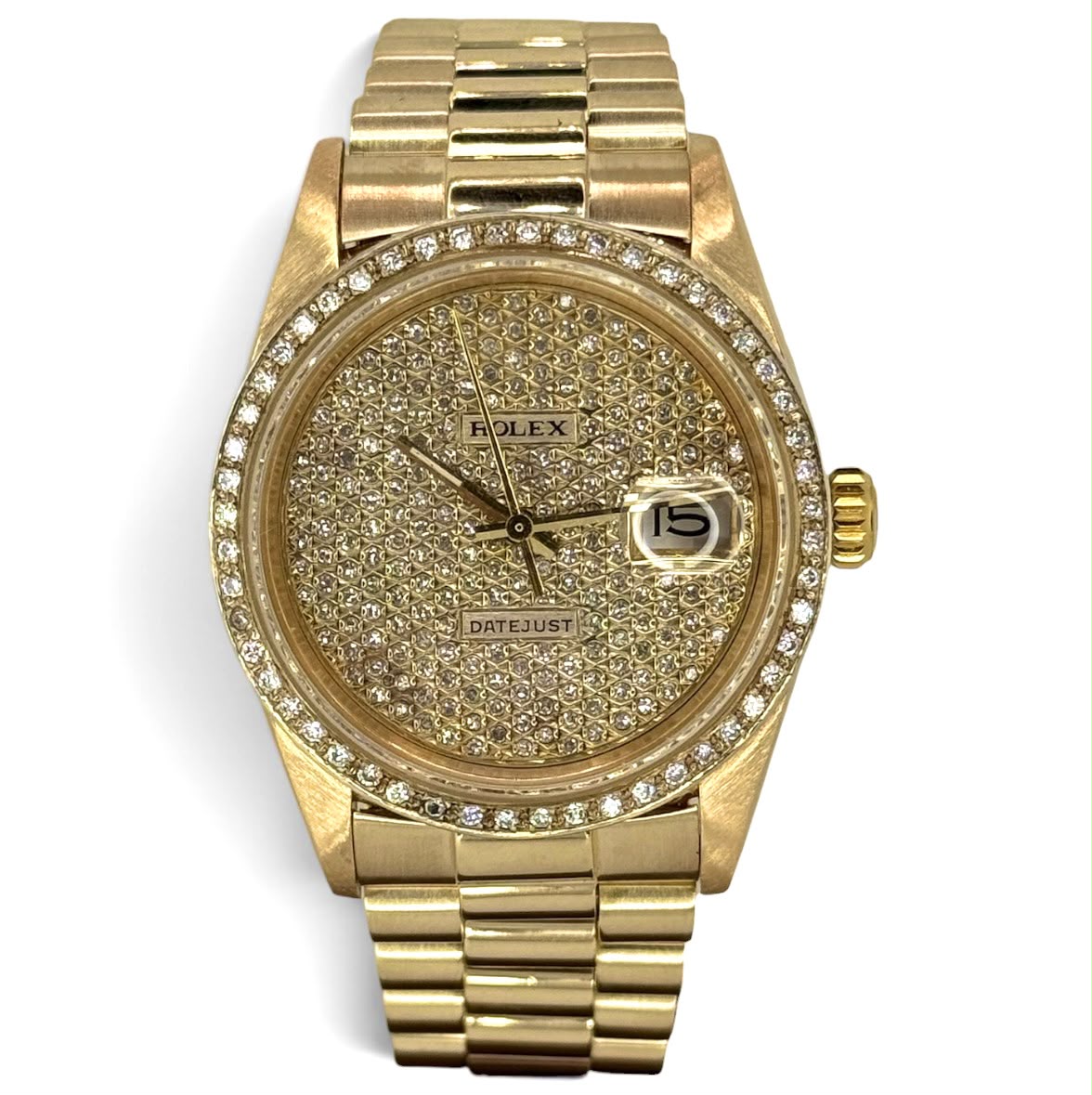 Rolex 16018 Datejust Full Gold Automatic Custom Diamond Dial and Bezel Watch , 36mm