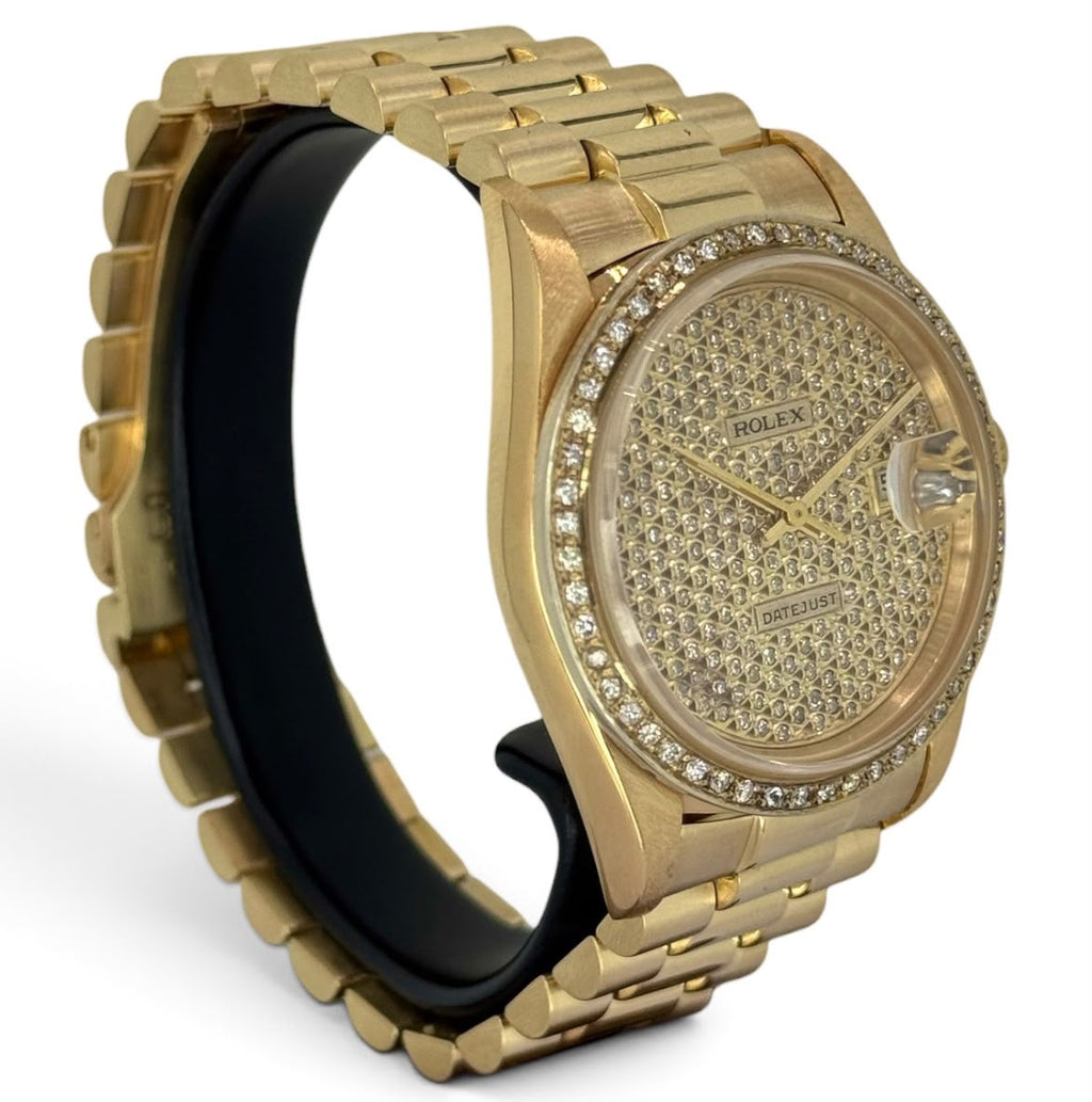 Rolex 16018 Datejust Full Gold Automatic Custom Diamond Dial and Bezel Watch , 36mm