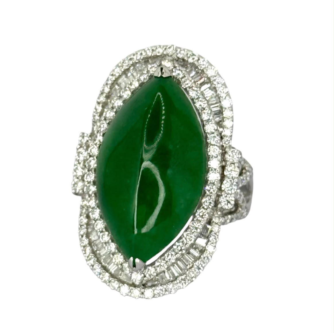 750WG Jadeite Jade Diamond 2in1 Ring/Pendant With Cert