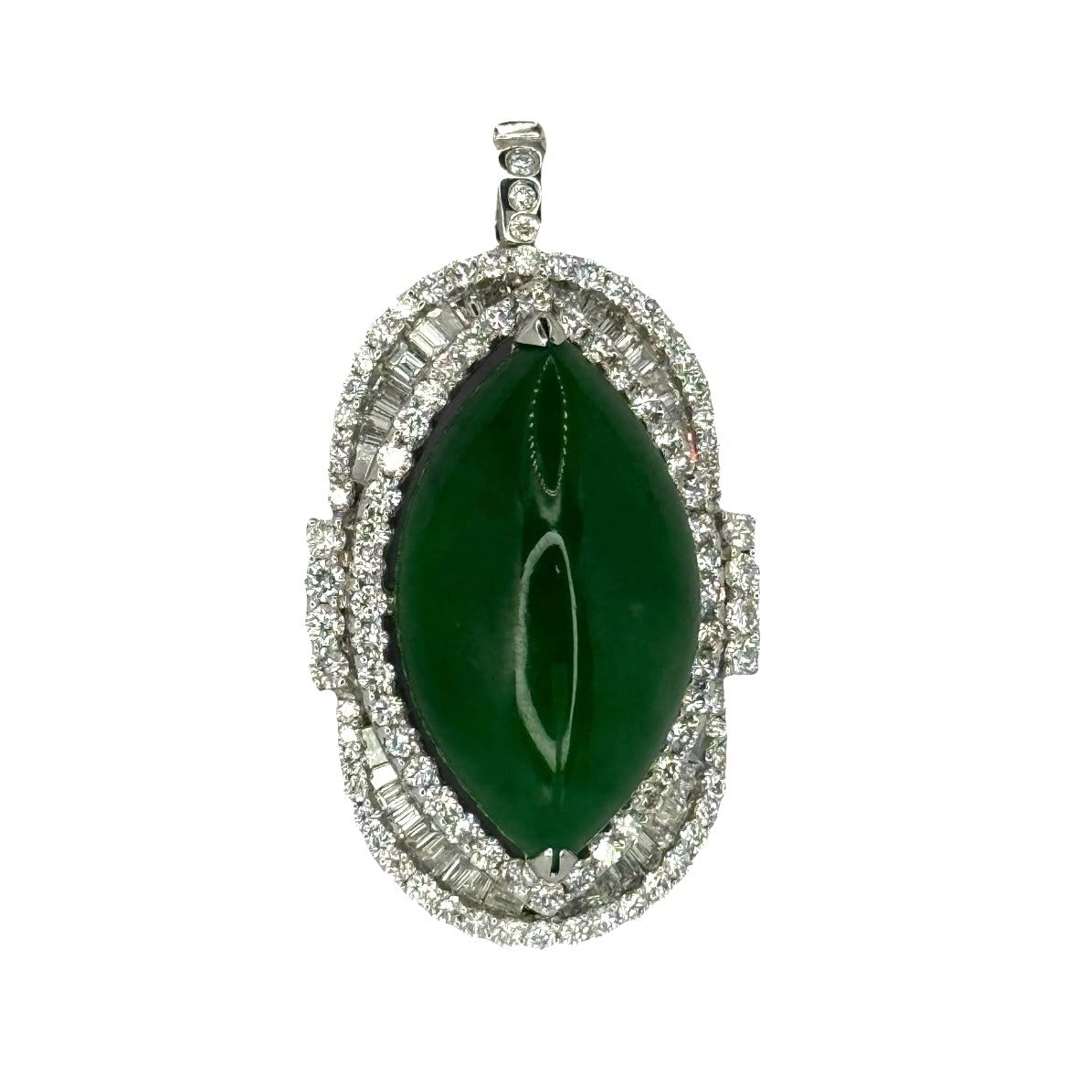 750WG Jadeite Jade Diamond 2in1 Ring/Pendant With Cert