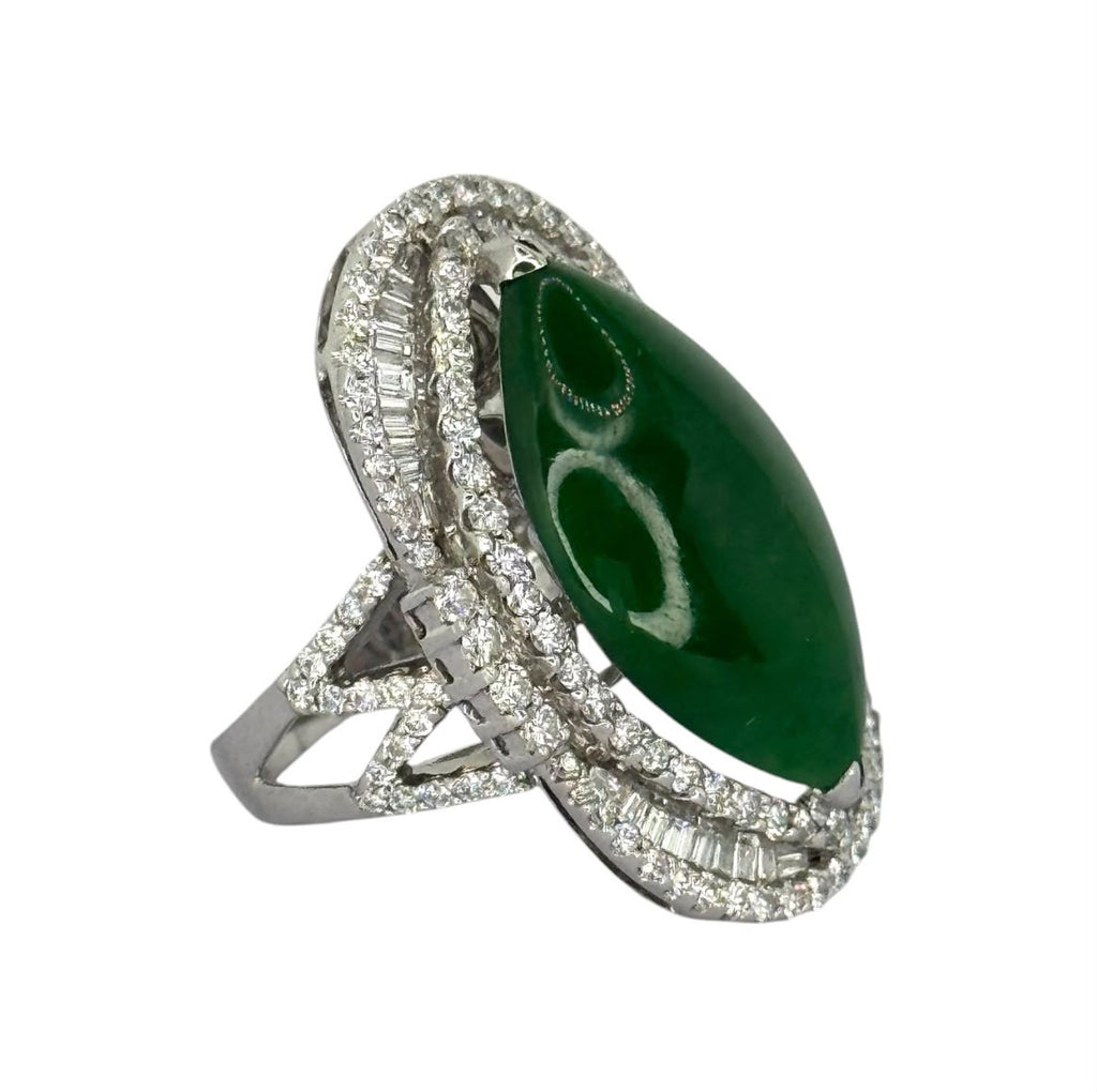 750WG Jadeite Jade Diamond 2in1 Ring/Pendant With Cert