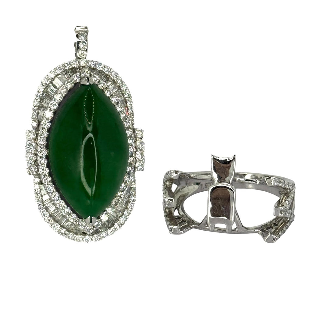 750WG Jadeite Jade Diamond 2in1 Ring/Pendant With Cert