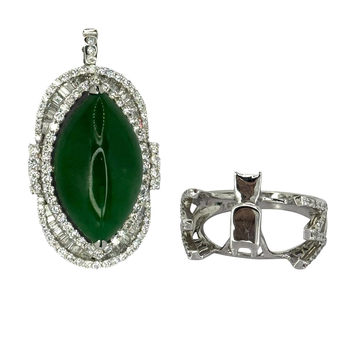 750WG Jadeite Jade Diamond 2in1 Ring/Pendant With Cert