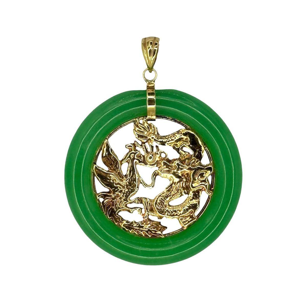 14KYG Jade Phoenix , Dragon Pendant