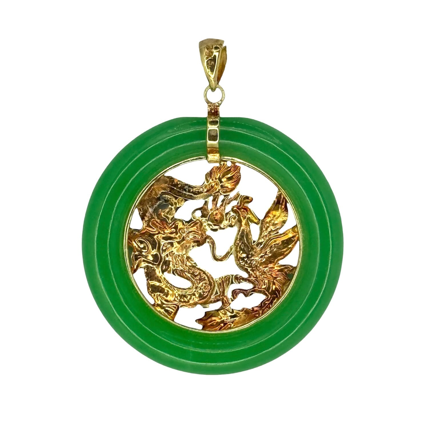 14KYG Jade Phoenix , Dragon Pendant Secondary image