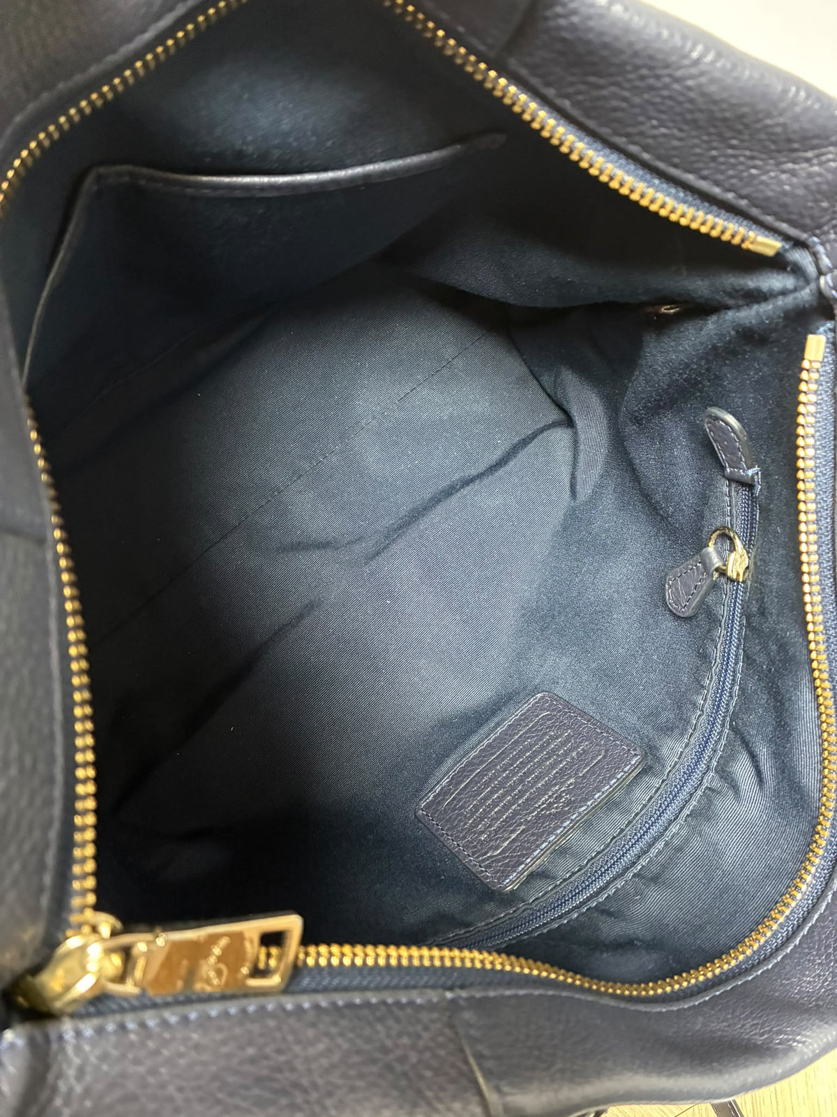 Coach 35809 East/West Isabelle Pebbled Leather Hobo Bag Navy Blue