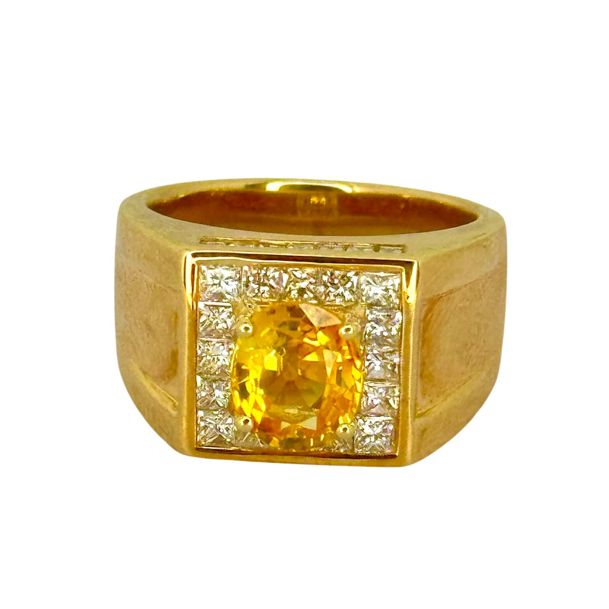 18KYG Yellow Sapphire=2.18ct , Diamond Men Ring With Cert Main image