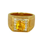 18KYG Yellow Sapphire=2.18ct , Diamond Men Ring With Cert