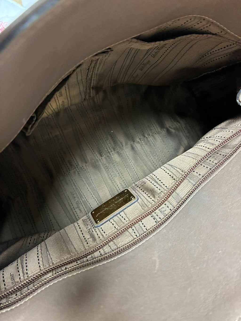Salvatore Ferragamo Top Handle Bag Taupe Leather Large