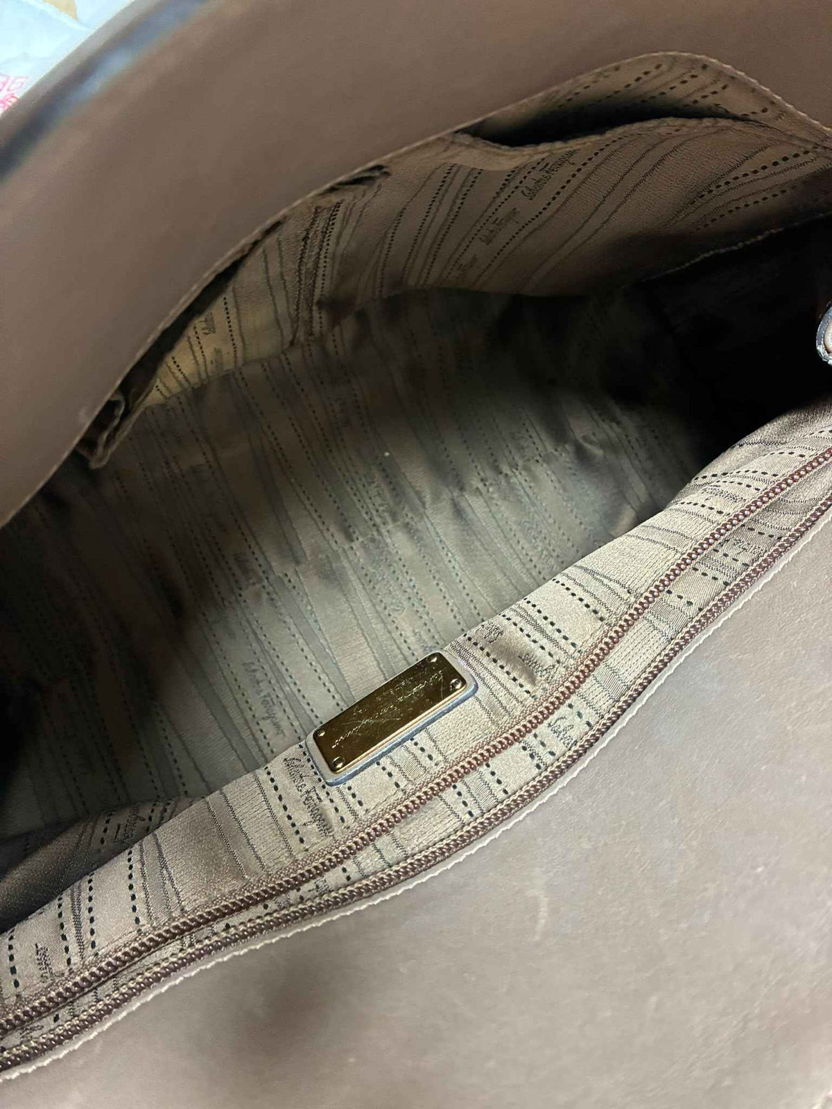 Salvatore Ferragamo Top Handle Bag Taupe Leather Large