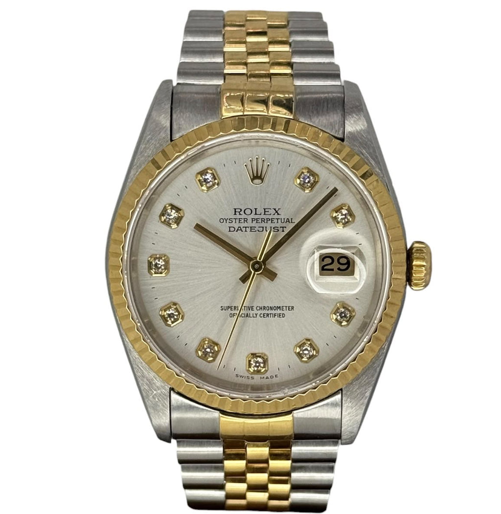 Rolex 16233 Datejust Half Gold Automatic Diamond Index Watch, 36mm