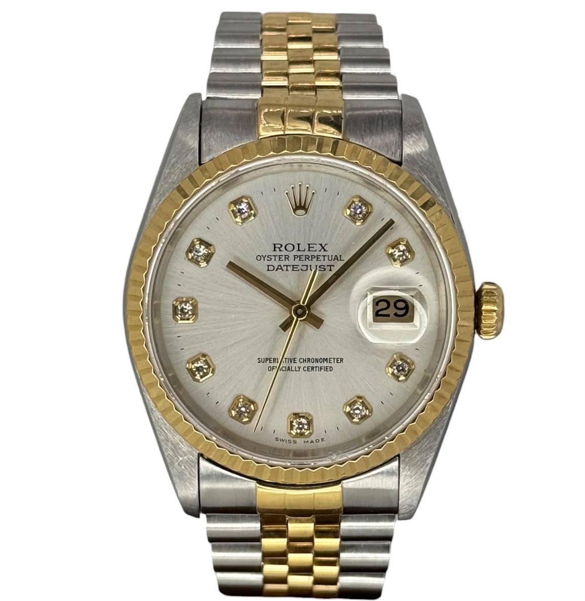 Rolex 16233 Datejust Half Gold Automatic Diamond Index Watch, 36mm