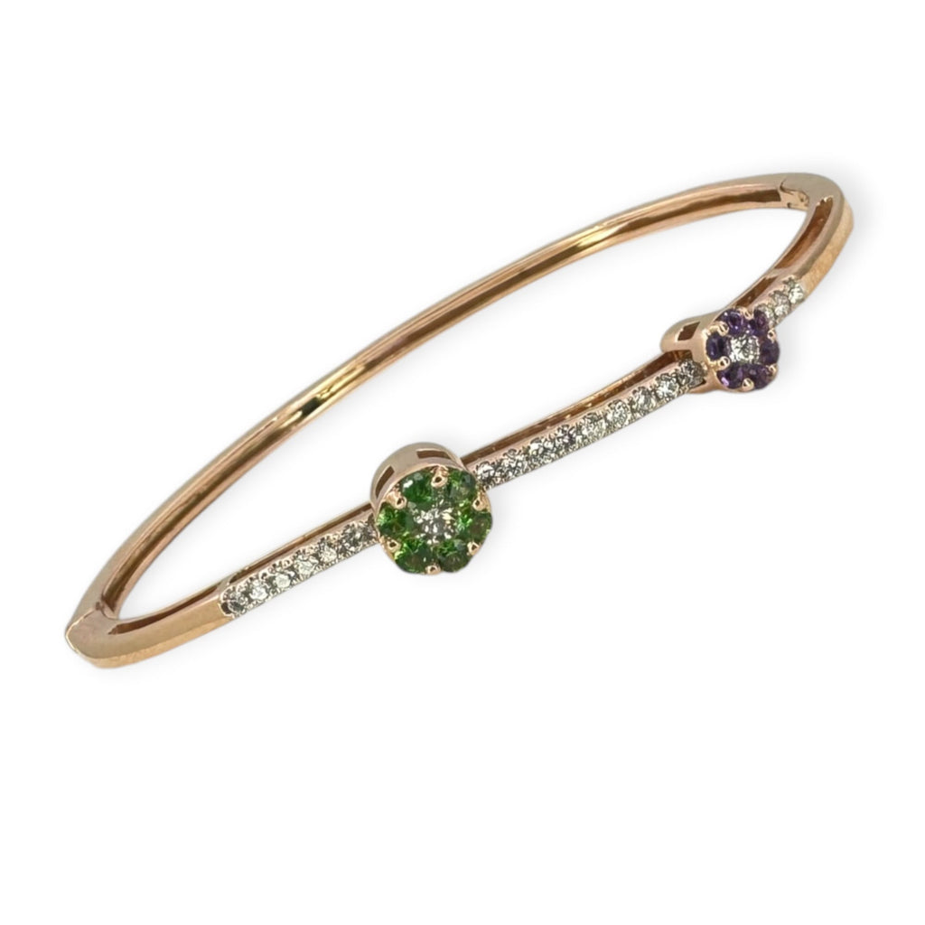 Bangle 14k Rose Gold Diamond , Purple and Green Gemstone