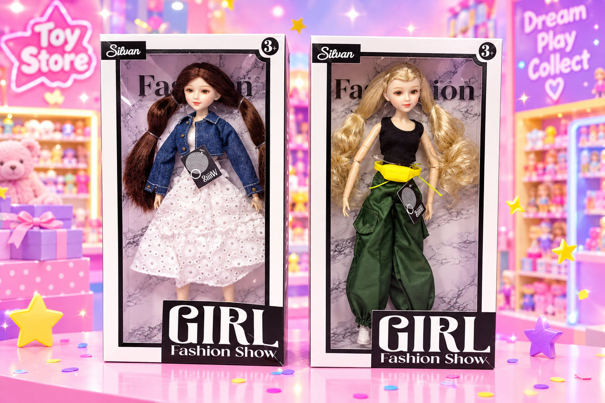 9in Doll Display with Long Hair
