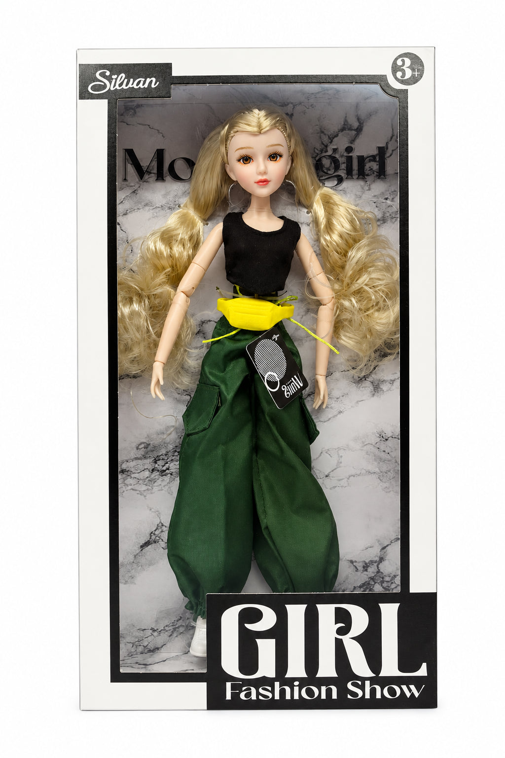 9in Doll Display with Long Hair