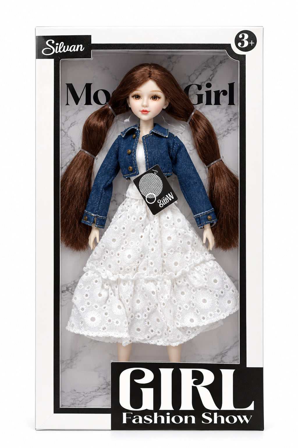 9in Doll Display with Long Hair