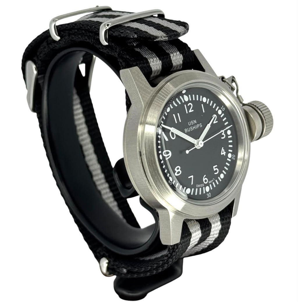 Naval Watch MIL04SV/BK US Marine USN Buships Quartz Watch, With Extra Nano Strap, 36mm