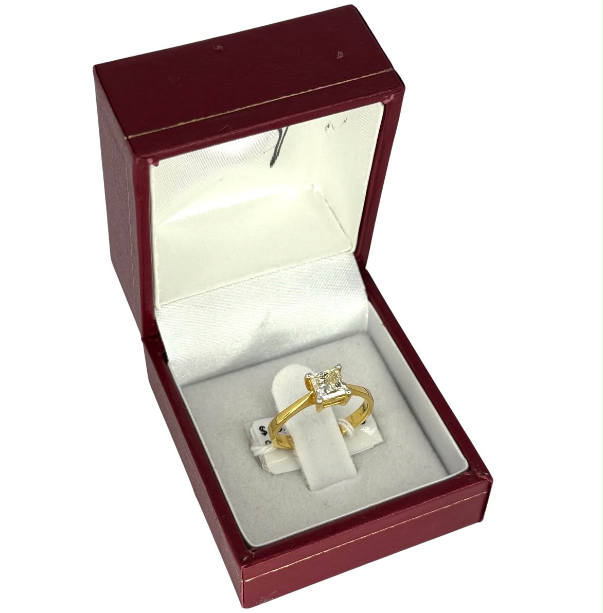 18KYG Princess Cut Diamond D1=0.90ct Ring