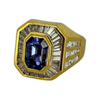 850YG Blue Sapp= Appx 5.70ct, Diamond Men Ring With Cert