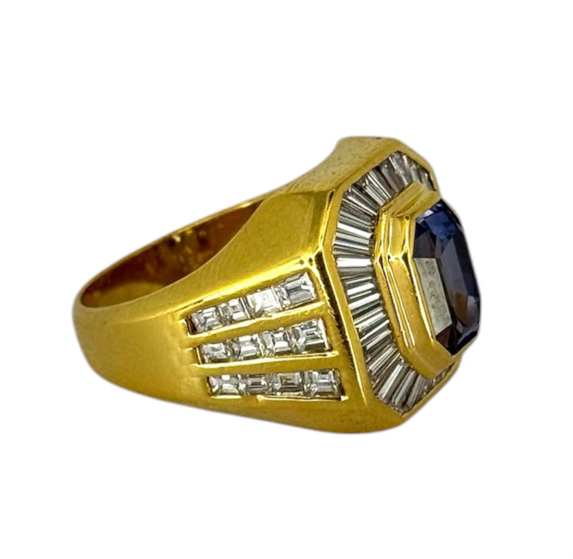 850YG Blue Sapp= Appx 5.70ct, Diamond Men Ring With Cert