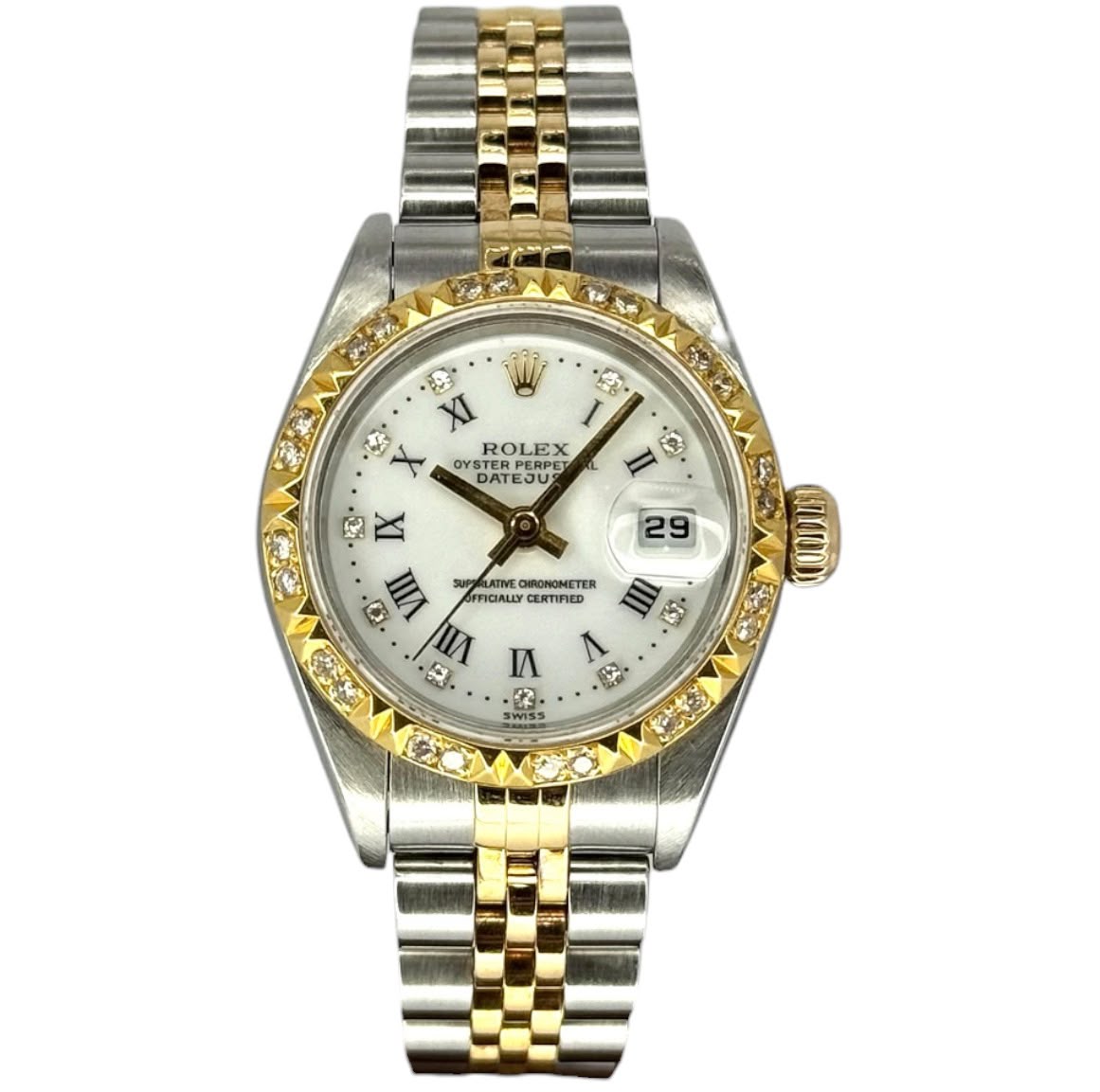 Rolex 79173 Datejust Half Gold Custom Diamond Bezel Lady Watch, 26mm