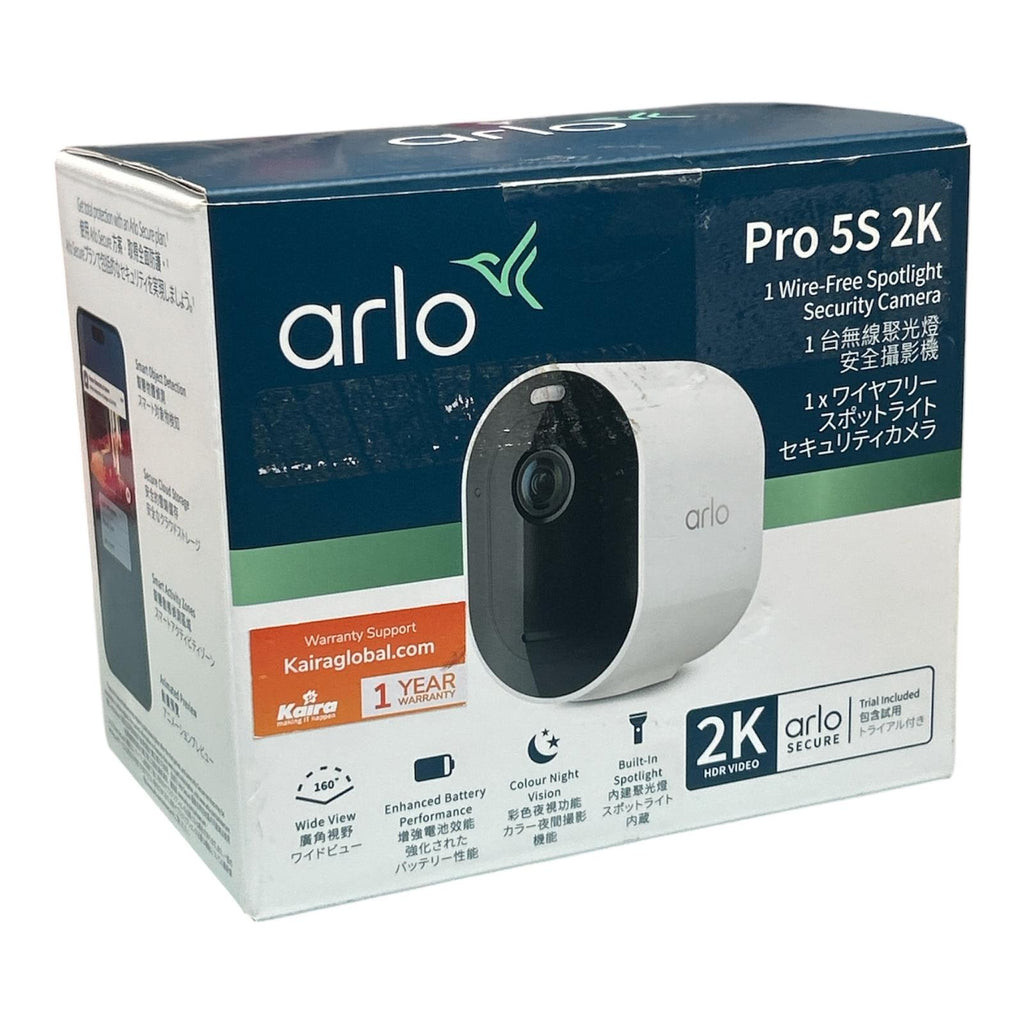 Arlo Pro 5 2K Spotlight Camera 1 Pack Security Camera Wireless Outdoor, Dual Band Wi-Fi, Color Night Vision, 2-Way Audio, Home Security Camera, Home Improvement, White