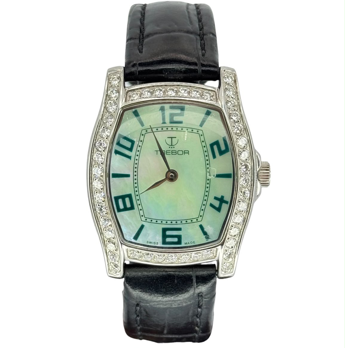 Trebor ST7072 Shadow Quartz Diamond=1.46ct Bezel , Mother Of Pearl Dial With Cert ,29x30mm