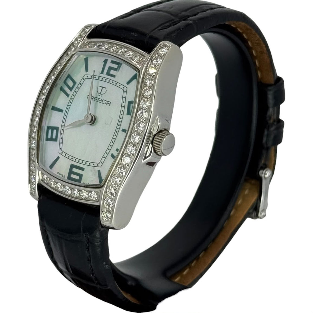Trebor ST7072 Shadow Quartz Diamond=1.46ct Bezel , Mother Of Pearl Dial With Cert ,29x30mm