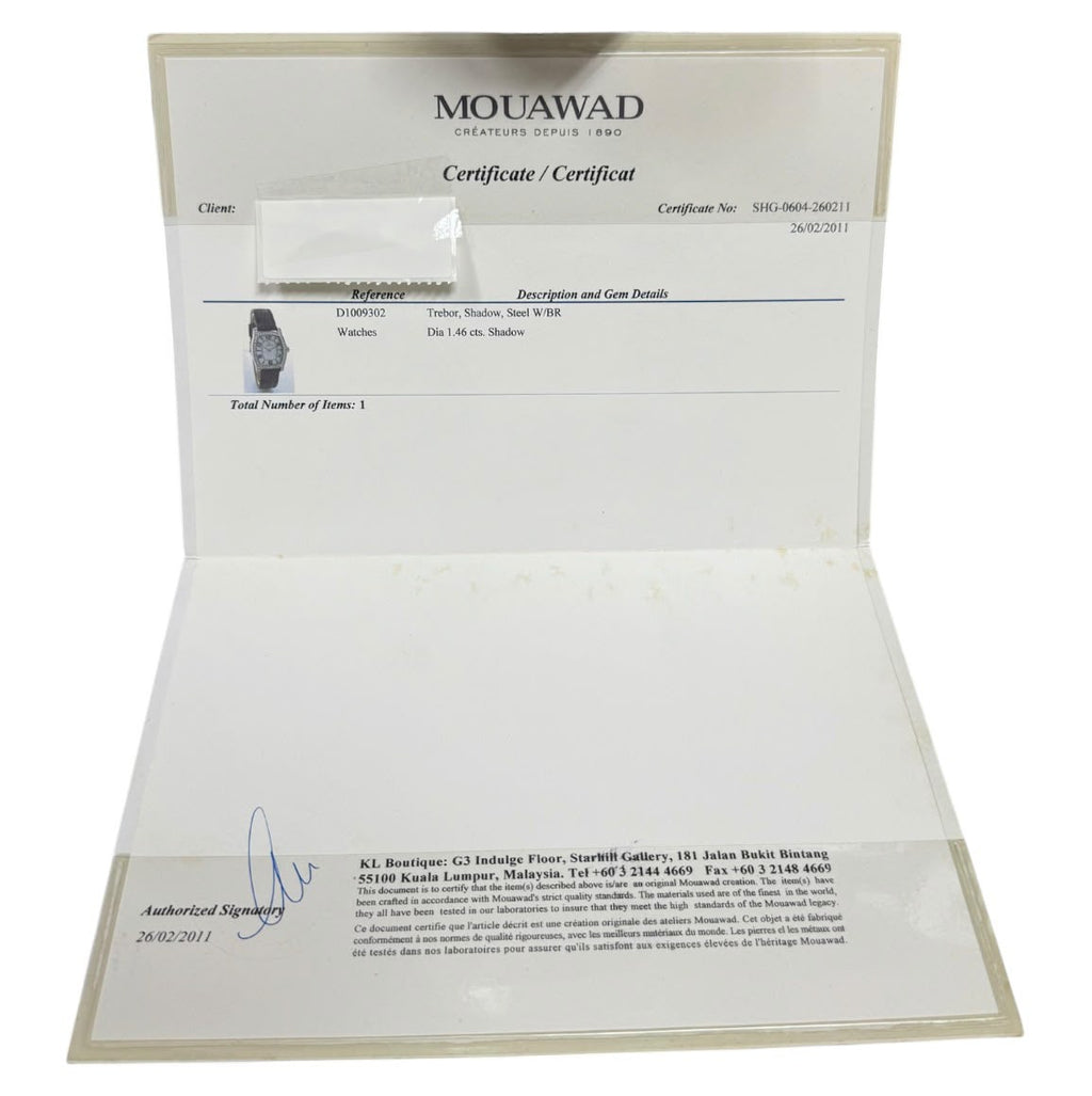 Trebor ST7072 Shadow Quartz Diamond=1.46ct Bezel , Mother Of Pearl Dial With Cert ,29x30mm