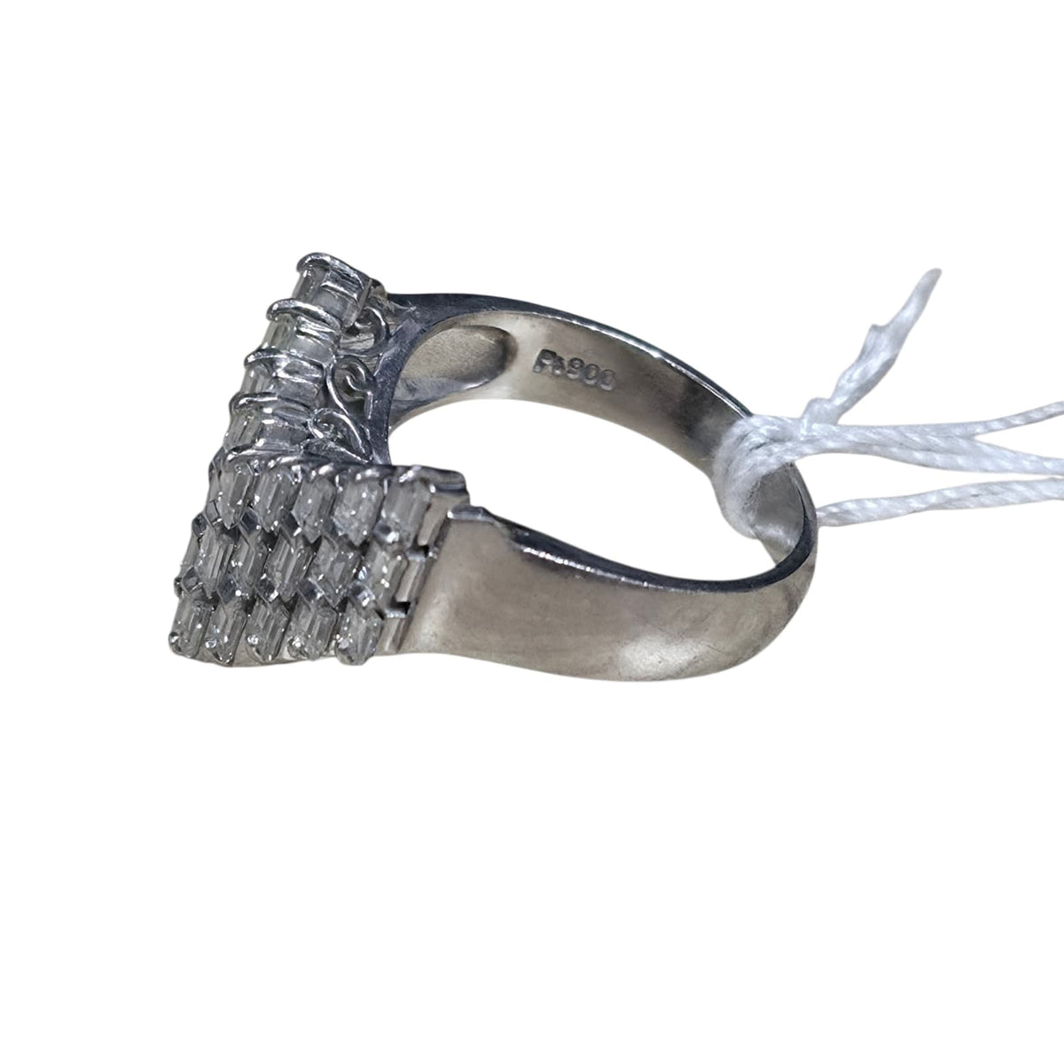 PT900 Natural Diamond V-Shape Emer Cut Ring