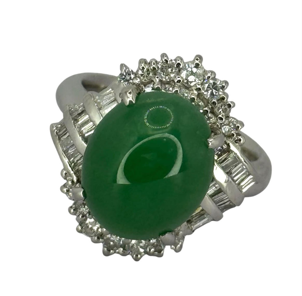 PT900 Jedeite Jade 5.96ct, Diamond 0.62ct Ring With Cert