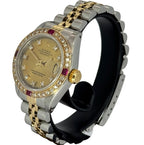 Rolex 69173 Datejust Half Gold Custom Diamond Ruby Bezel, Diamond Index Watch, 26mm