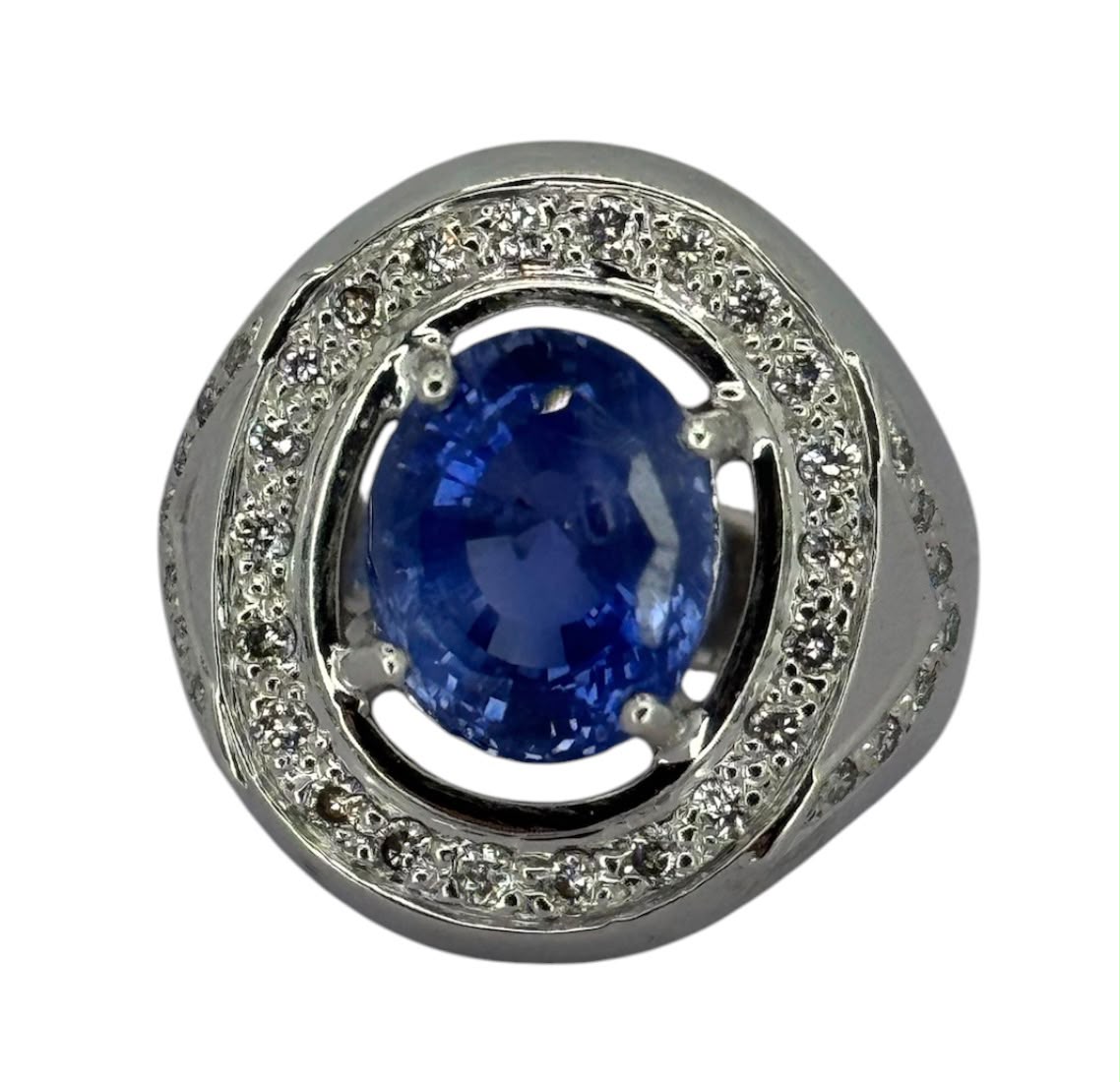 750WG Blue Sapphire=5.87ct, Diamond Men Ring With Cert Main image