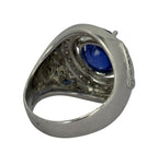 750WG Blue Sapphire=5.87ct, Diamond Men Ring With Cert