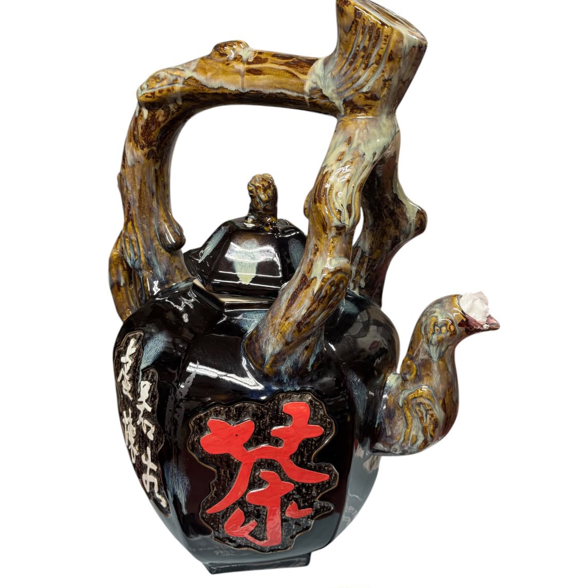 Vintage Style Ceramic Teapot with Tree Branch Handle