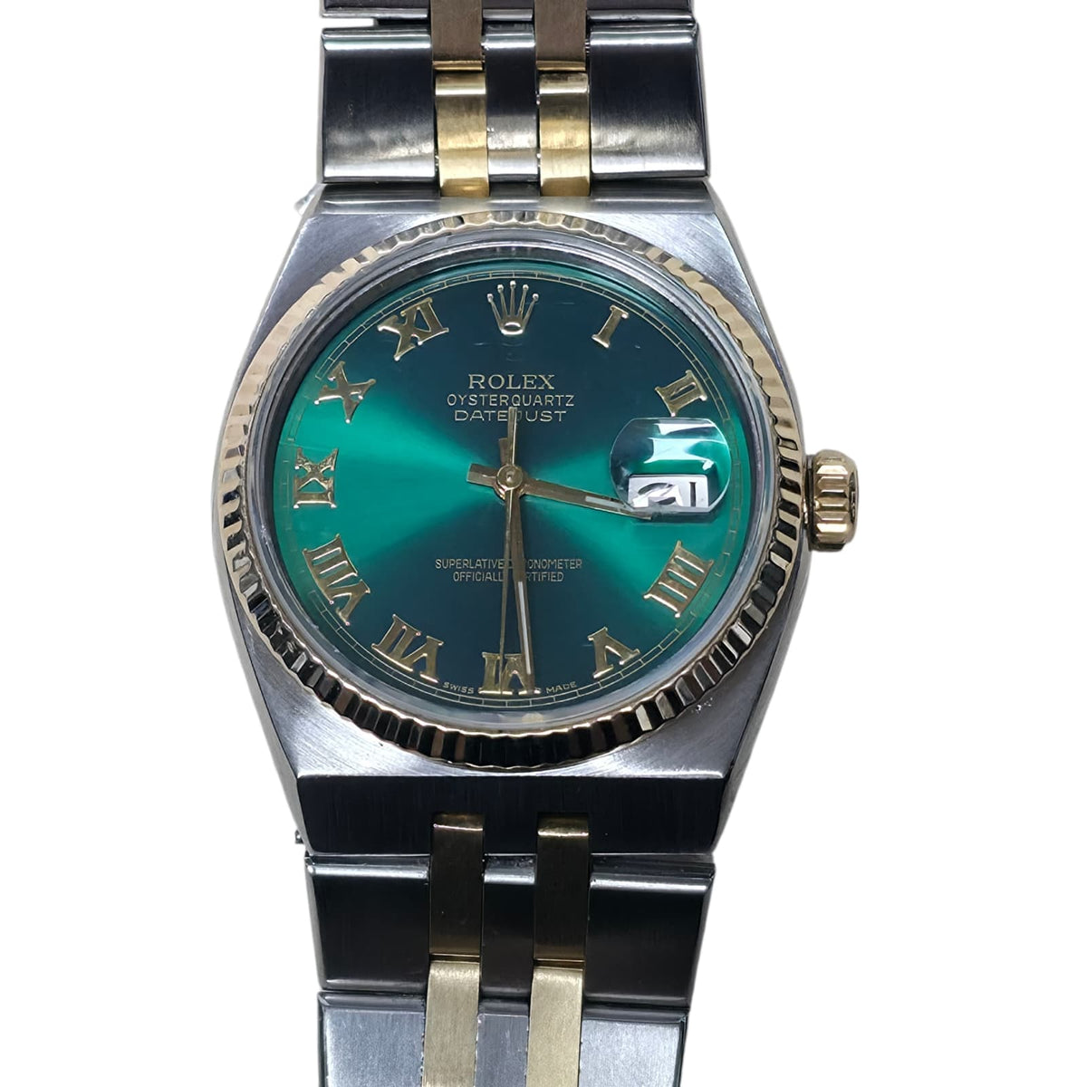 Rolex Datejust Oysterquartz Green Dial Half Gold Bracelet Watch