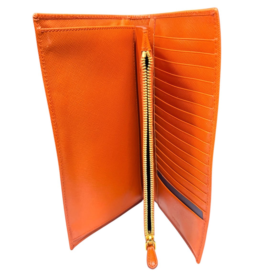 Prada Orange Saffiano With Stretch Band Clutch Wallet