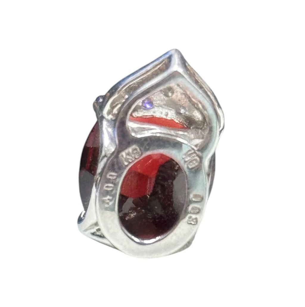 18KWG Red Garnet=4cts, Diamond Pendant With Cert