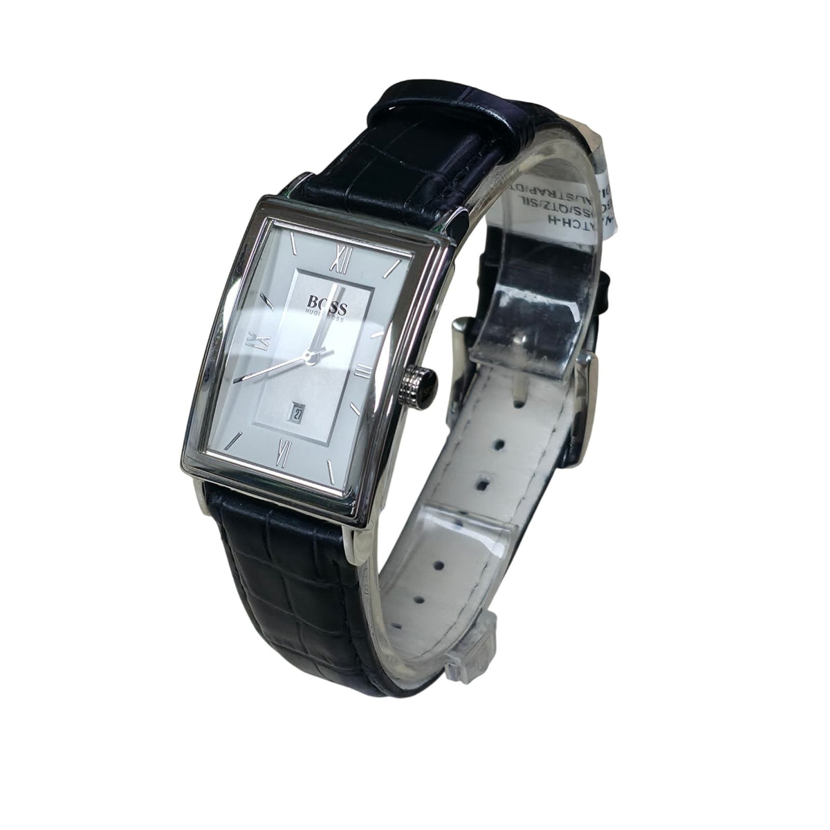 Hugo Boss Men Quartz Watch Square White Dial Black Strap