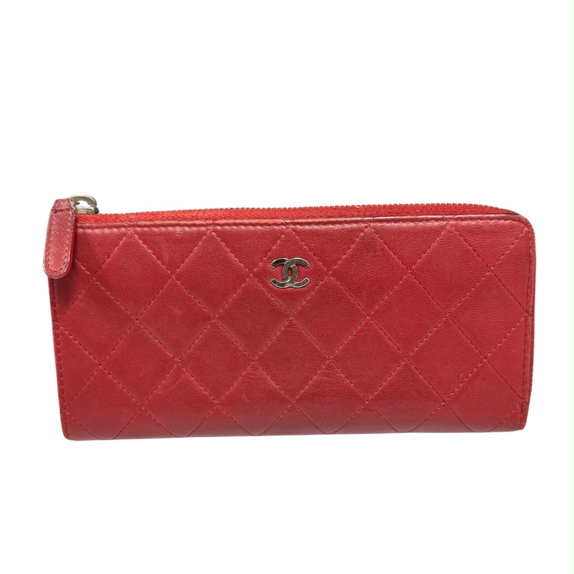 Chanel Red Lambskin Zip Long Wallet