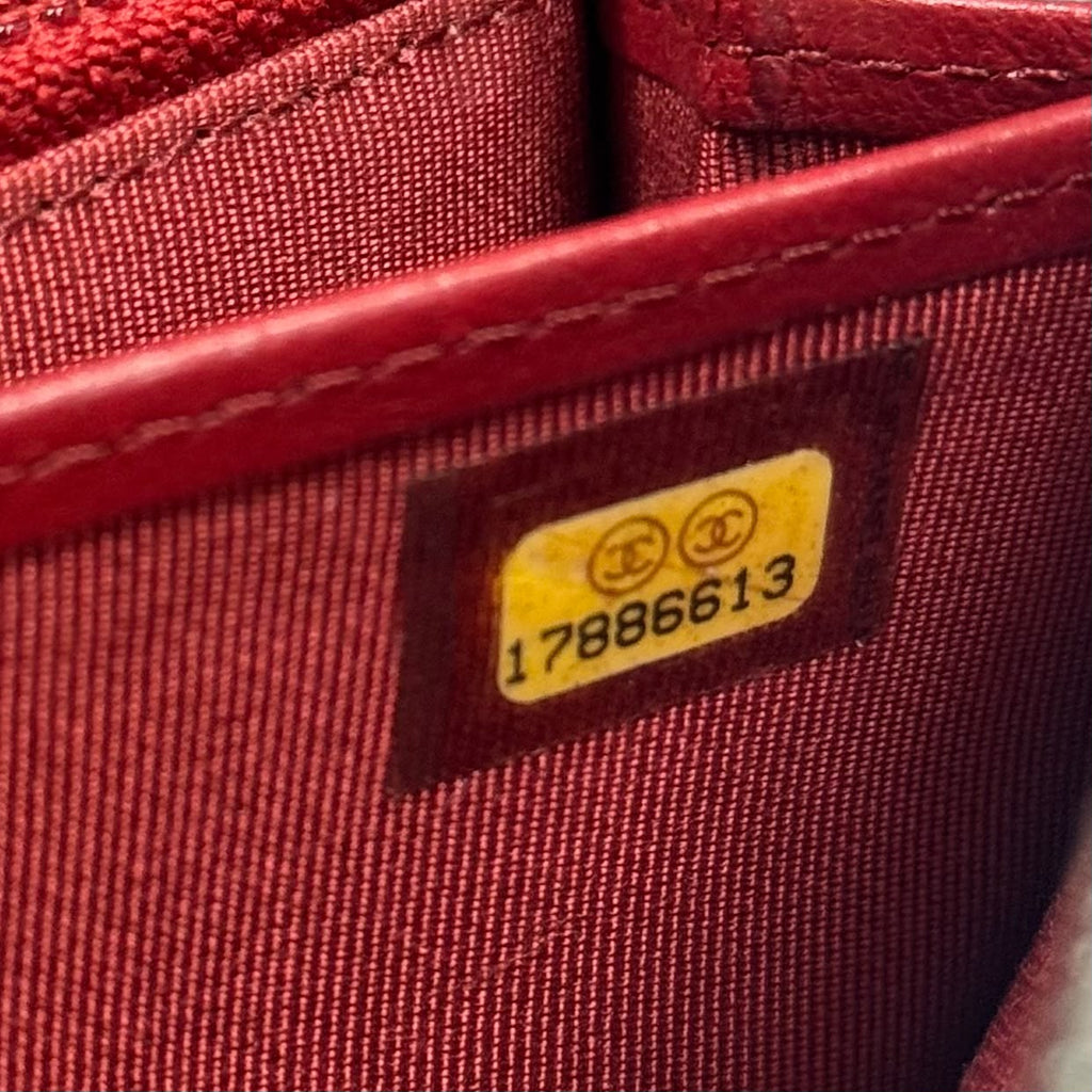 Chanel Red Lambskin Zip Long Wallet