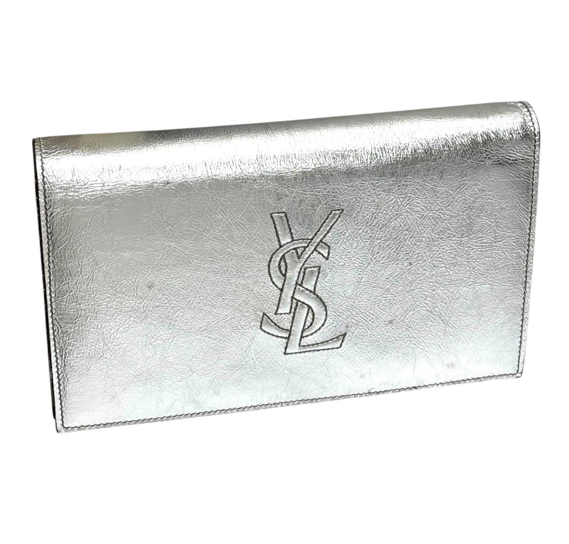 Yves Saint Laurent YSL Metallic Crinkled Calfskin Belle de Jour Chain Clutch Silver Main image