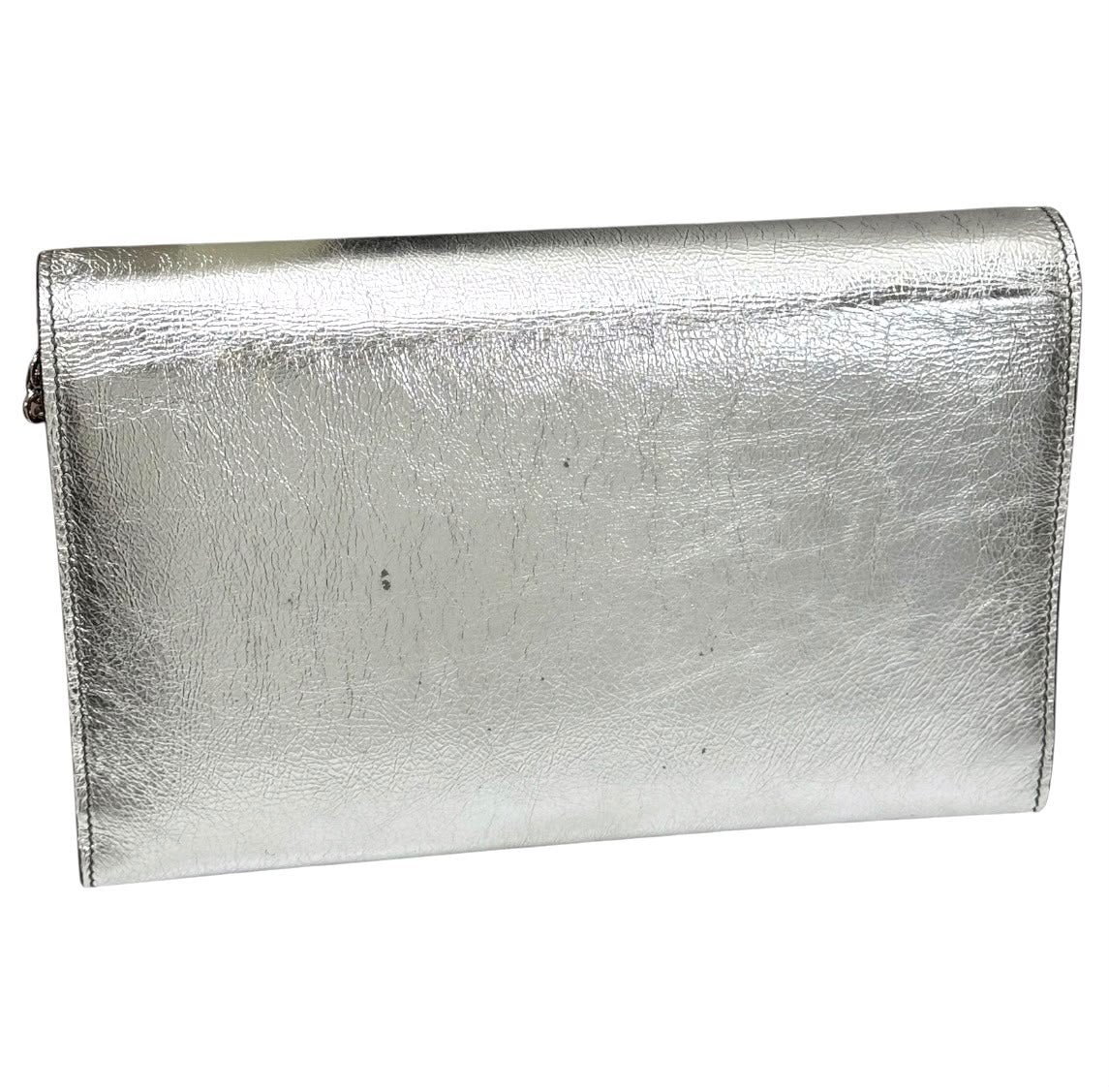 Yves Saint Laurent YSL Metallic Crinkled Calfskin Belle de Jour Chain Clutch Silver Secondary image