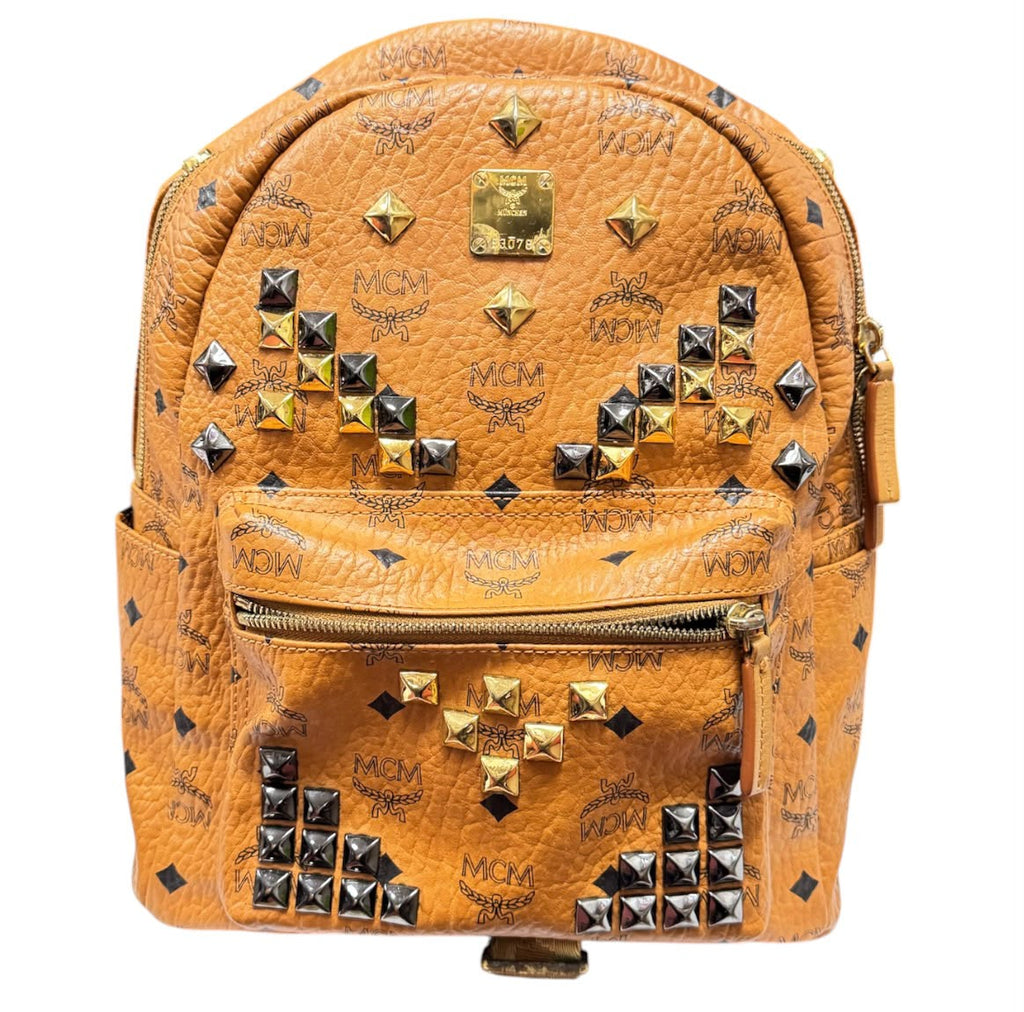 MCM Cognac Visetos Coated Leather Stark Backpack