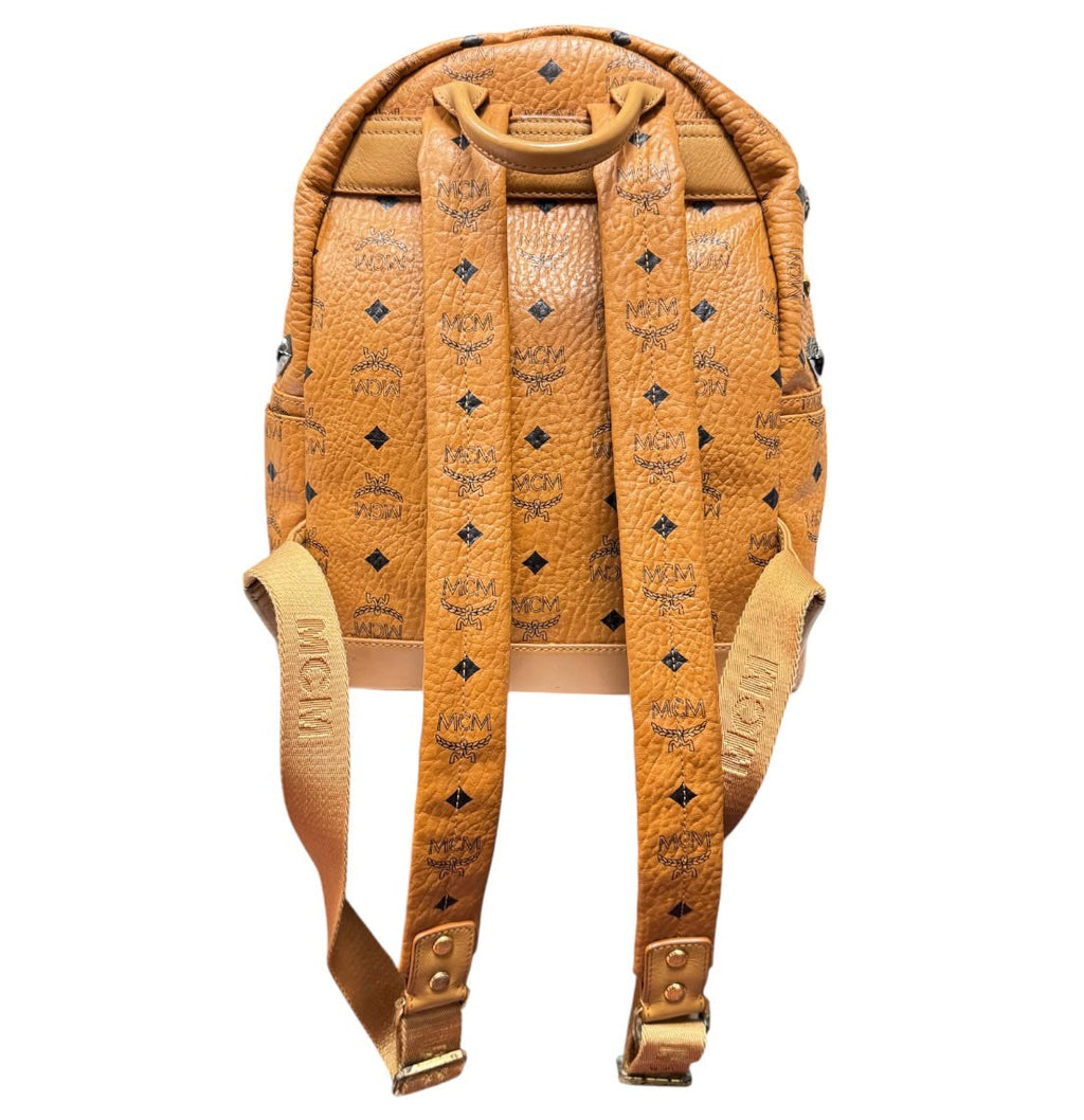 MCM Cognac Visetos Coated Leather Stark Backpack
