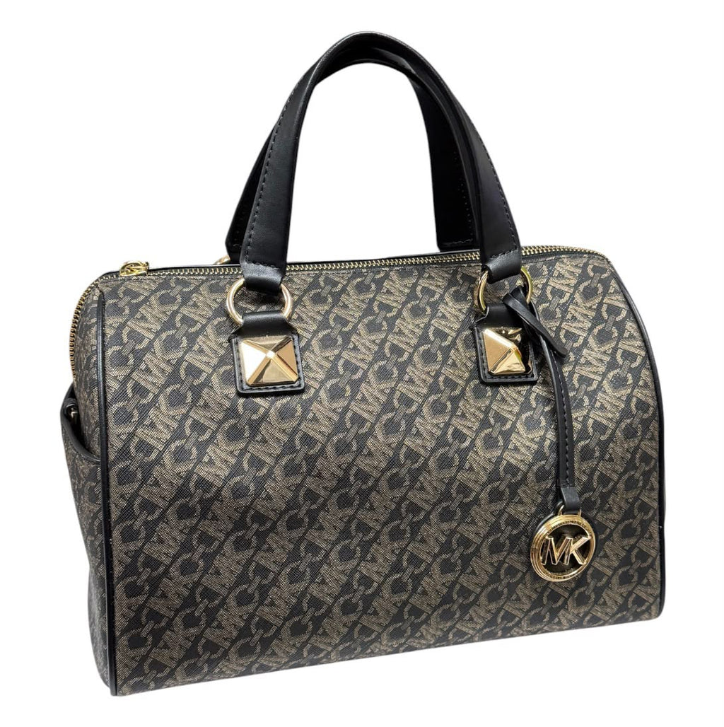 Michael Kors MK Grayson Medium Metallic Empire Signature Logo Satchel With Sling Strap