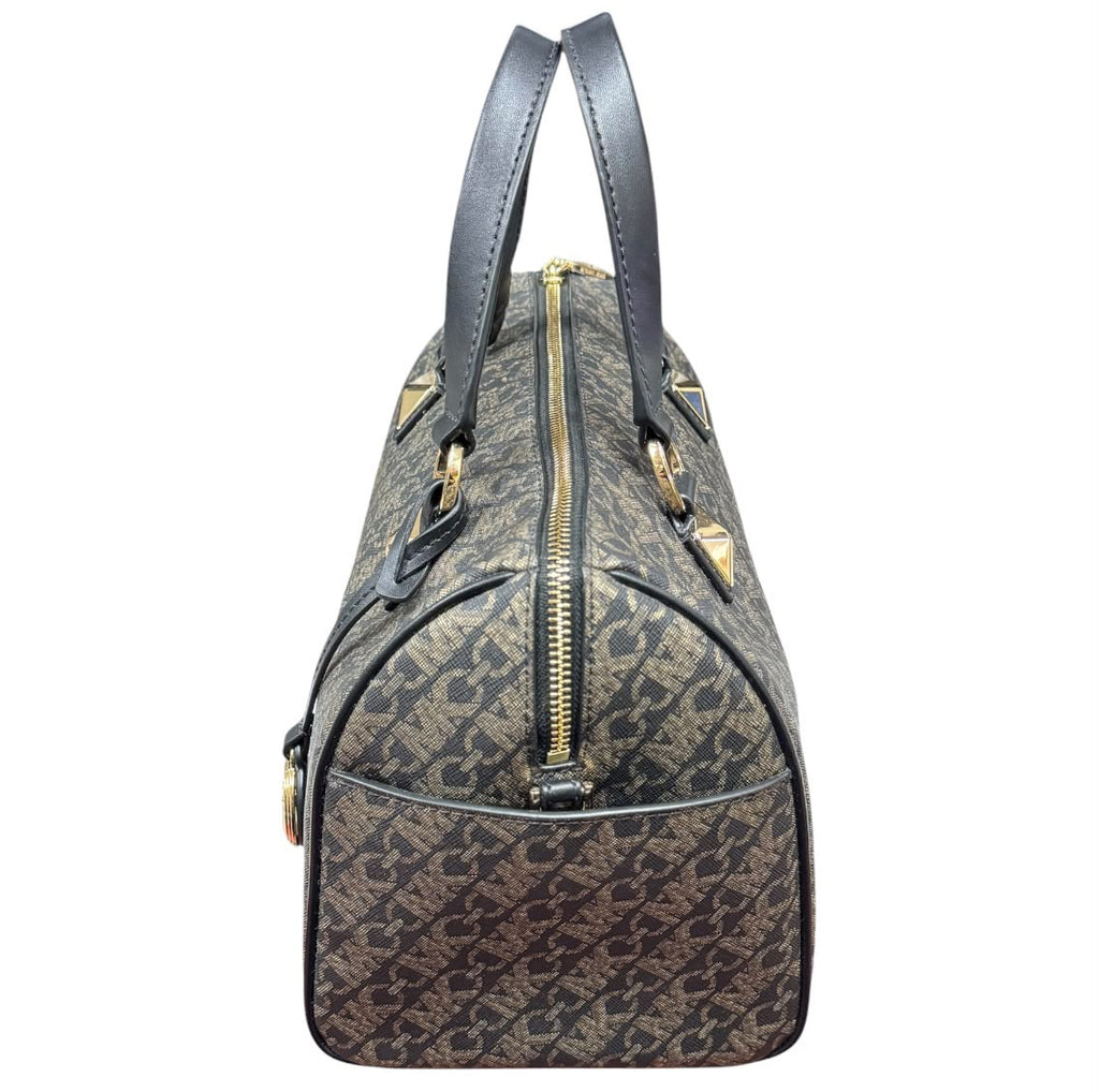 Michael Kors MK Grayson Medium Metallic Empire Signature Logo Satchel With Sling Strap